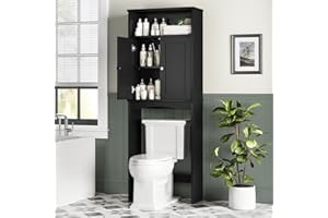 MXARLTR Over The Toilet Storage Cabinet, Over The Toilet Storage with Adjustable Shelf and Double Doors, Above Toilet Storage Cabinet for Bathroom Storage Over Toilet Bathroom Organizer (Black)