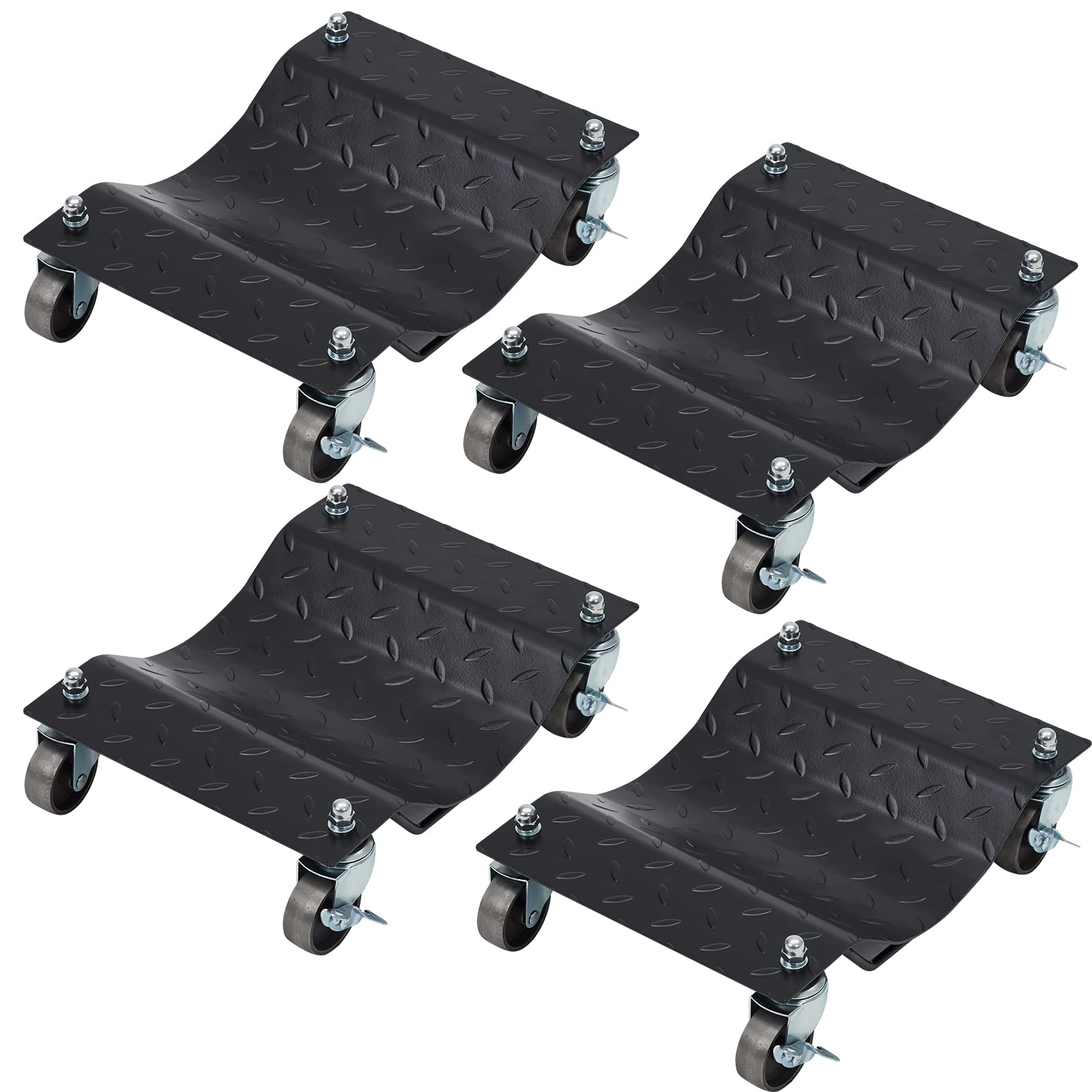 4-Pack Heavy Duty Tire Skates, Premium Car Dolly with 360 Degree Ball Bearing Wheels, 12″ x 16″ Non-Slip Rubber Surface, 1500 lbs per Skate Capacity Black
