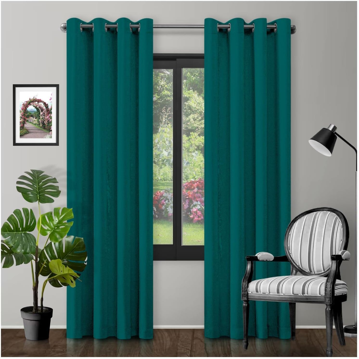 Eyelet Top Blackout Polyester Curtains Large Door Thermal Insulated Panels For Bedroom/Living Room, Teal, 66X72 Inch — image 1