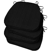 Basic Beyond Chair Cushions for Dining Chairs 4 Pack, D-Shaped Kitchen Chair Cushions with Ties Set of 4, 2.5" Thick Seat Cushions for Dining Room/Kitchen Chairs, 17" x 16", Black
