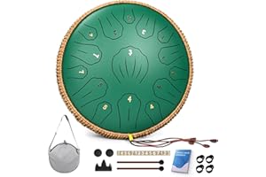ROTHERGLI Steel Tongue Drum - 13 Inch 15 Note Tongue Drum, Handpan Musical Instrument for Adults Kids, Steel Drum with Music Book, Steel Drums Instruments with Mallet and Carry Bag, C Major (Green)