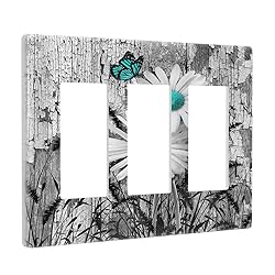 Turquoise Butterfly Daisy Flower 3 Gang Triple