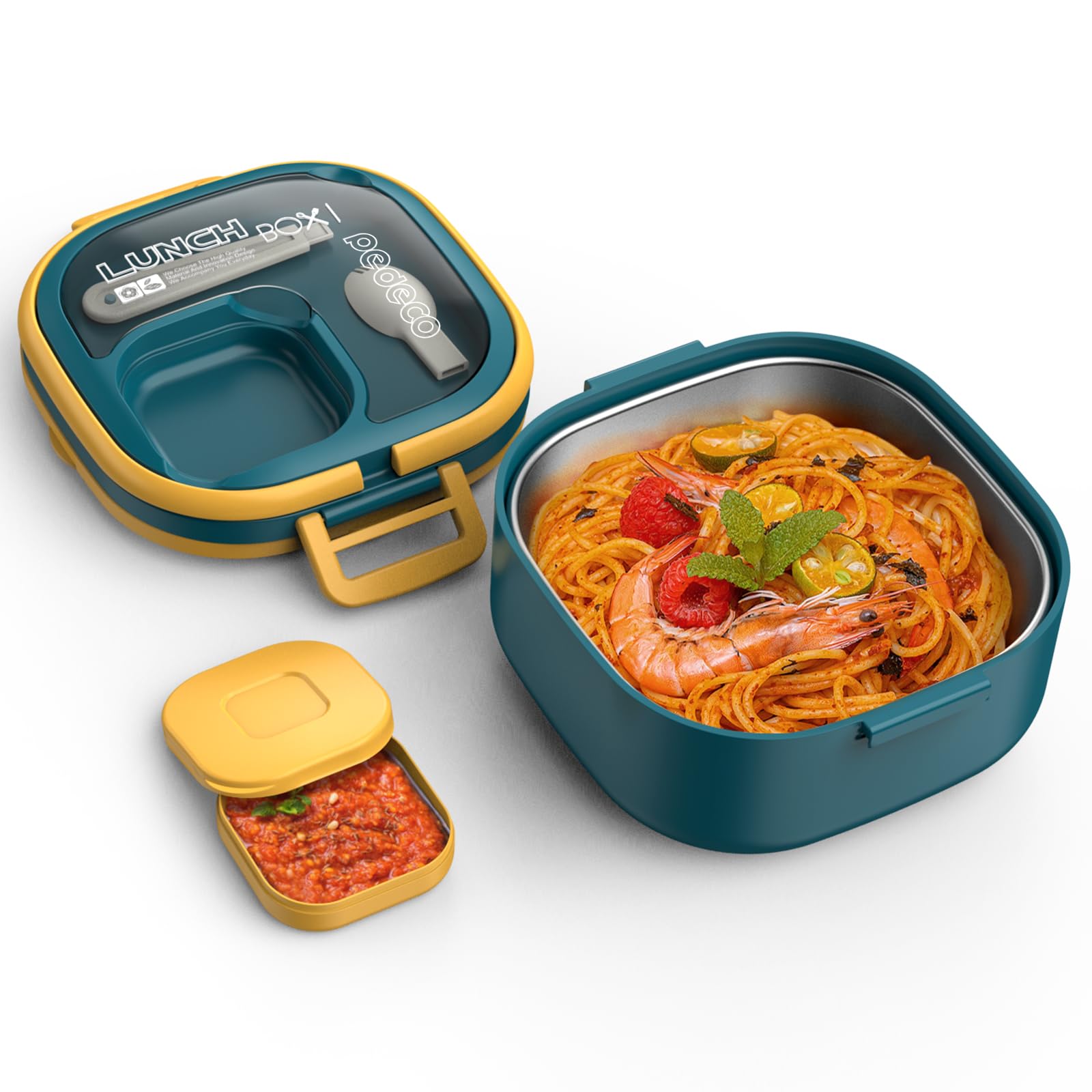 Photo 1 of PEDECO Single-Layer Bento Lunch Box for Kids & Adults with Removable Stainless Steel Lunch Container,Dressing Container,BPA-Free,Dishwasher Safe - Includes Utensil(Blue,Non-Insulated)