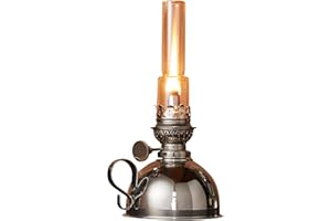 Kings County Tools Oil Lamp - 9” Tall Lantern with Antique-Style Nickel Body and Glass Chimney - Decorative Kerosene Lantern with Adjustable Wick - Oil Lamps for Indoor or Outdoor Use