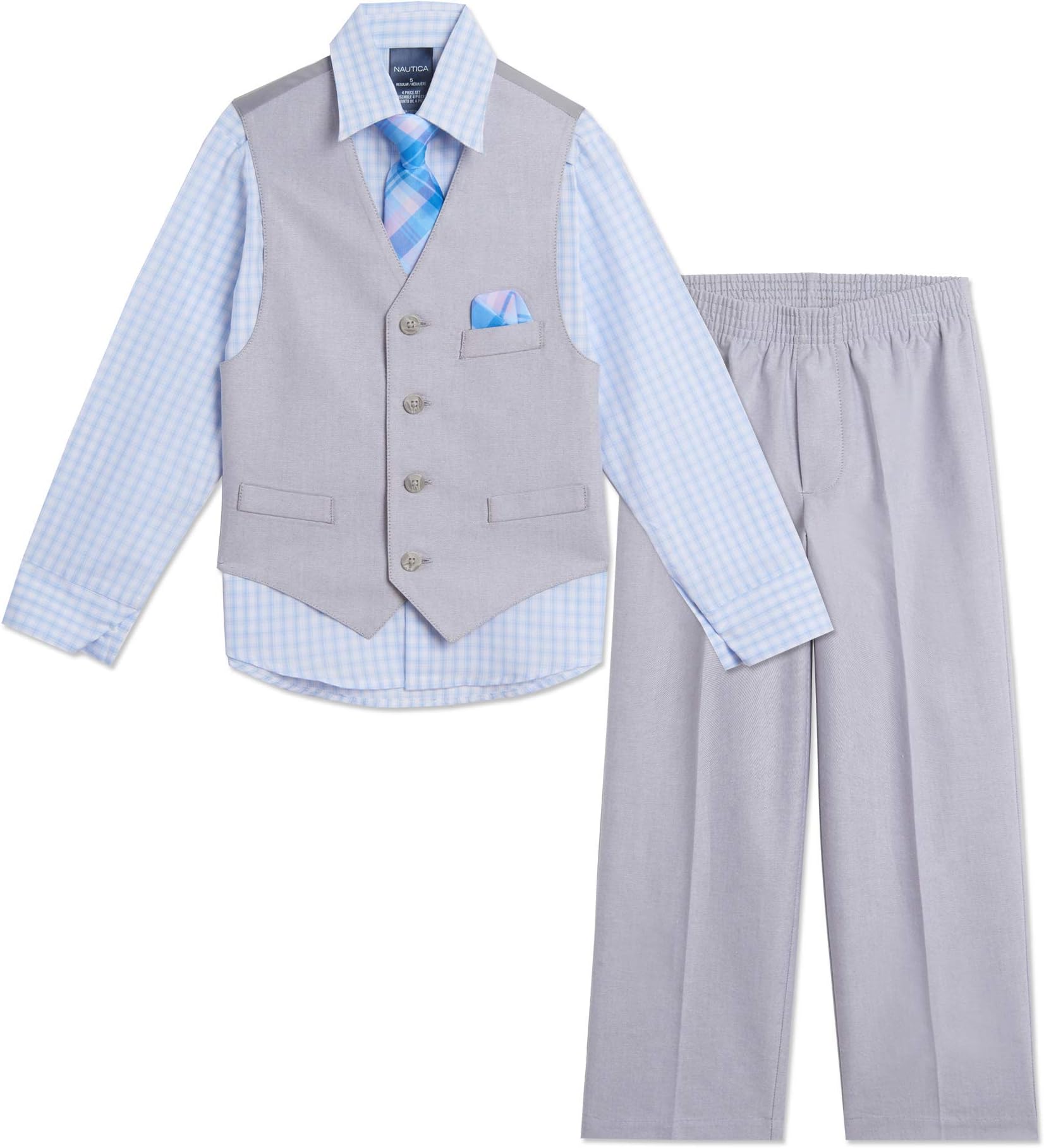 Nautica Boys' 4-Piece Set with Dress Shirt, Tie, Vest, and Pants