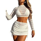 BYINDED Women's 4 Piece Bikini Set Triangle Halter Two Piece with Hollow Out Cover Up Sexy Bathing Swimsuits