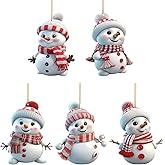 Acrylic Christmas Tree Hanging Ornament: 5pcs Personalized Funny Cute Snowman Small Hanging Decorations with String for Bag Pendant, Outdoor Garden Sign, Keychain Craft, Girl Party Favors Decor