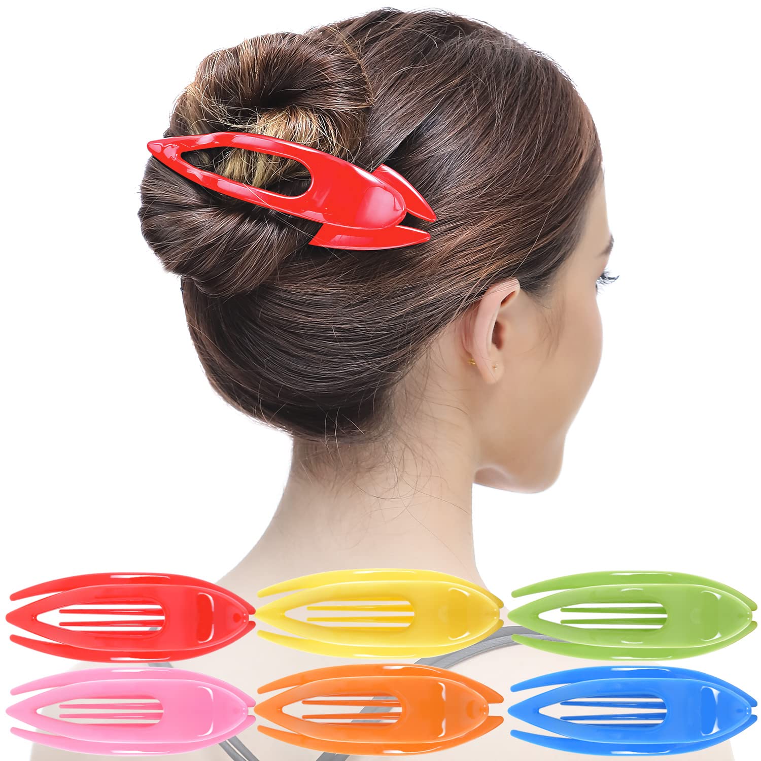 RC ROCHE 6 Pcs Flat Hair Clips Big Claw for Thick Hair French Duckbill Women No Slip Side Slide Curved Alligator Concord Strong Grip Hold Volume Lay Down Clamp, Large Rainbow Multicolor