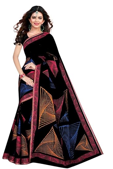 Womens Pure Cotton Saree With Unstitched Blouse Piece (1276-1 Inch Border_Black)