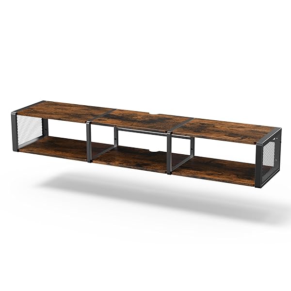 NANAGIFTREE 49″ FLOATING TV STAND, FLOATING TV STAND WALL MOUNTED, ENTERTAINMENT CENTER AND TV CONSOLE SHELF WITH OPEN STORAGE CABINET FOR LIVING ROOM, BEDROOM