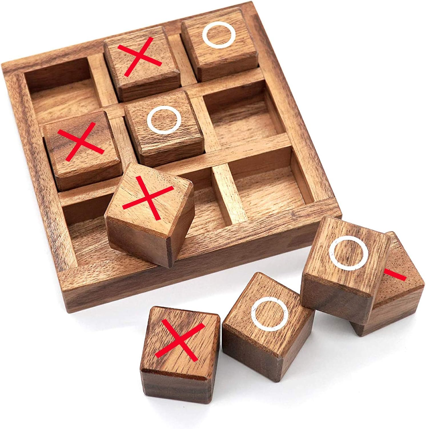 Nrkin Tic Tac Toe Wooden Noughts and Crosses XOXO Game family game for Adults Kids Indoors