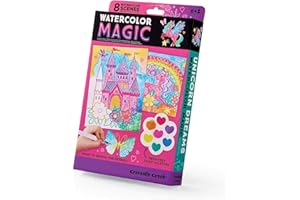 Crocodile Creek Unicorn Dreams Watercolor Magic Paint Set for Kids Ages 6 and Up - Includes 8 Water-Reveal Scenes, 8 Mess-Free Painting Palettes, and Water Brush Pen - Art Supplies for Kids