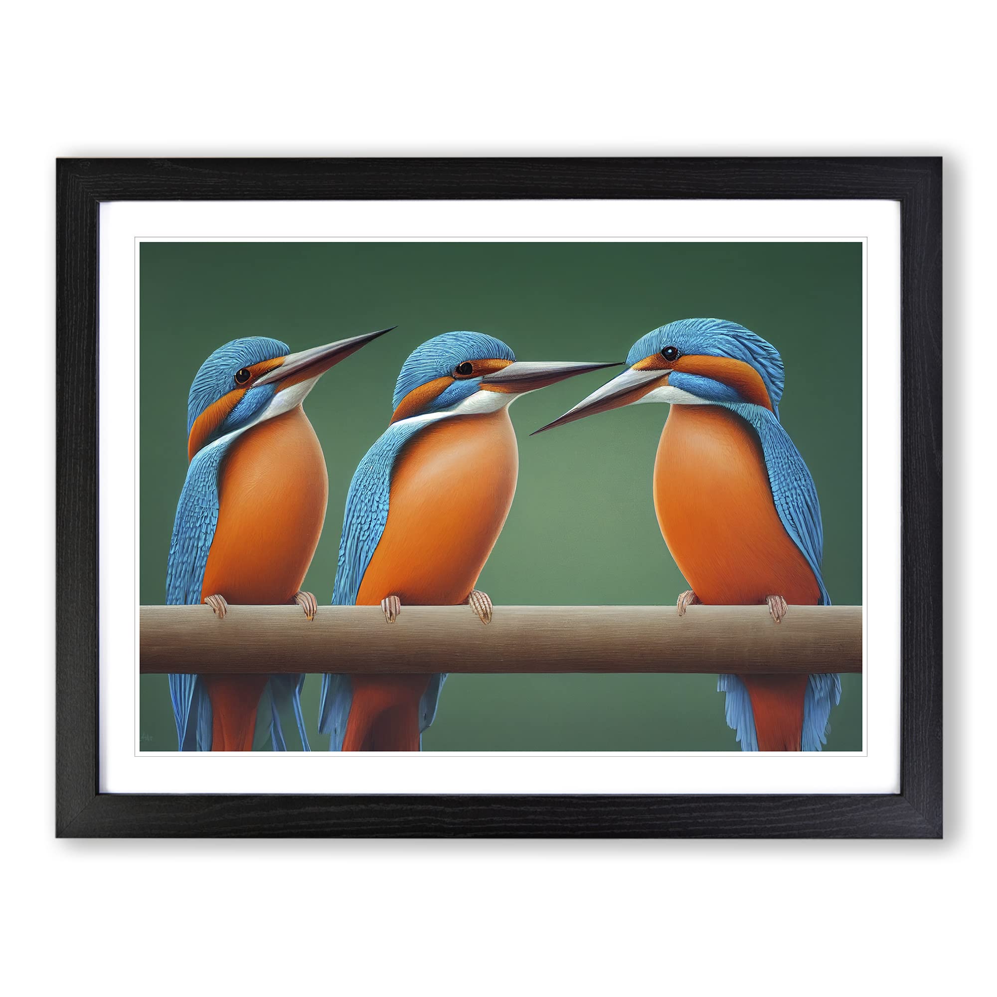 Welcoming Kingfisher Birds Framed Print | A4 Black Framed Wall Art | Ready to Hang | Modern Nature Picture | Living Room Bedroom Lounge Office