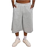 Verdusa Men's Athletic Sweat Shorts Capri Basketball Workout Shorts Wide Leg Oversized Shorts with Pockets Streetwear