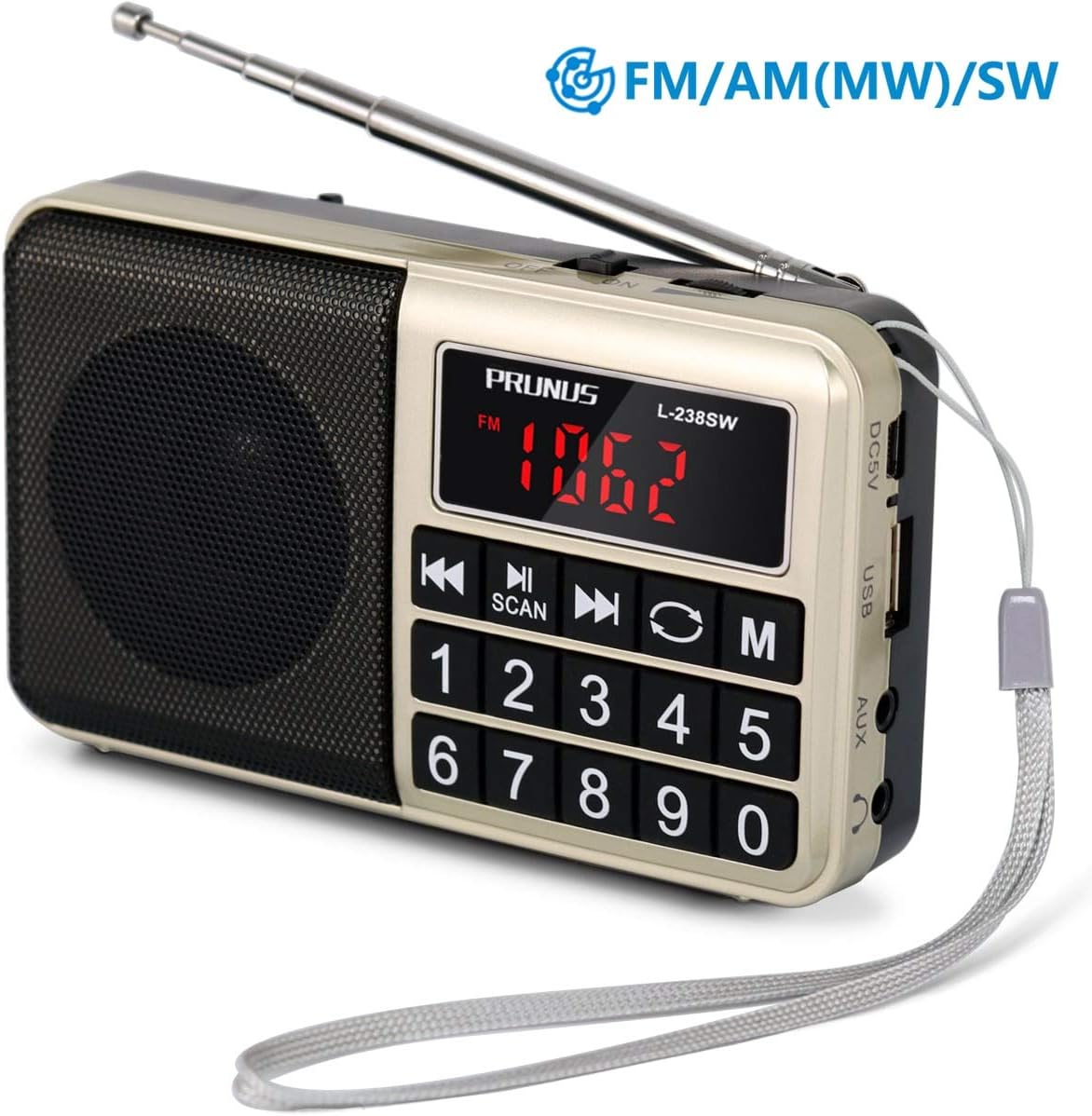 PRUNUS L238SW Radio Portatile SW FM AM(MW) SD USB MP3 con altoparlante