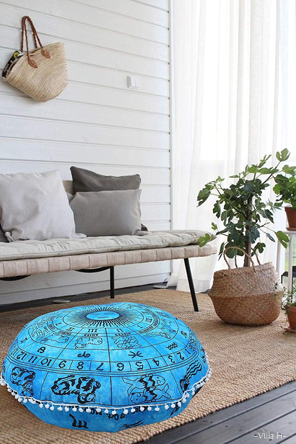 Radhykrishnafashions Indian 32" Large Hippie Mandala Floor Pillow Cover Cushion Cover Round Bohemian Yoga Decor Floor Cushion Case (BLUE RASHI) โ image 1