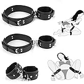 BDSM Bondage Sex Toys Wrist Thigh Cuffs and Ankle Restraints Set, Couples Sex Toys with Adjustable Leg Straps Handcuffs, Leat