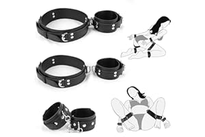 BDSM Bondage Sex Toys Wrist Thigh Cuffs and Ankle Restraints Set, Couples Sex Toys with Adjustable Leg Straps Handcuffs, Leat