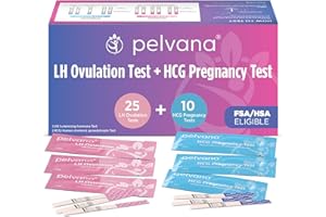 Pelvana Pregnancy and Ovulation Test Strips Combo Kit - 25 LH Fertility Test Strips + 10 Pregnancy HCG Checker Kits - Identify Your Peak Fertility Days - Easy at Home Ovulation Tests (35 Piece Kit)