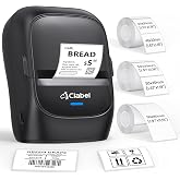 CLABEL 221B 2" Bluetooth Thermal Label Printer with 3 Label Rolls, Black | No RFID Lock, Inkless Barcode Label maker Machine with Tape, Portable, iOS Android Compatible, Small Business, Office, Home