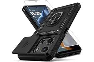 YZOK for Moto G 5G 2025 Case,with Camera Lens Cover HD Screen Protector,[Military Grade] Car Mount Kickstand Shockproof Protective Case for Motorola G 5G 2025, Black