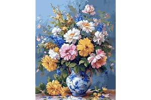 Moohue 14ct Counted Stamped Cross Stitch Kits for Adults Elegant Flowers Printed Cross Stitch Patterns Art Crafts Cross Stitch Supplies (Flowers 2)