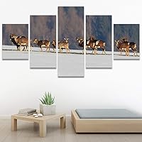 SIGNWIN 5 Panel Canvas Wall Art Modern Art Animals Dramatic Giraffe Lion Multicolor Photography Southwest for Home Decorations Ready to Hang - 60
