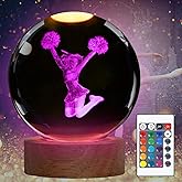 POSSHE Cheerleader Crystal Night Light, Cheerleader Gifts, K9 3.15 Inch(80mm) Crystal Ball Night Light with 16 Colors Remote Upgraded Lamp for Birthday Xmas Cheering Squad Gifts for Room Decor Girls