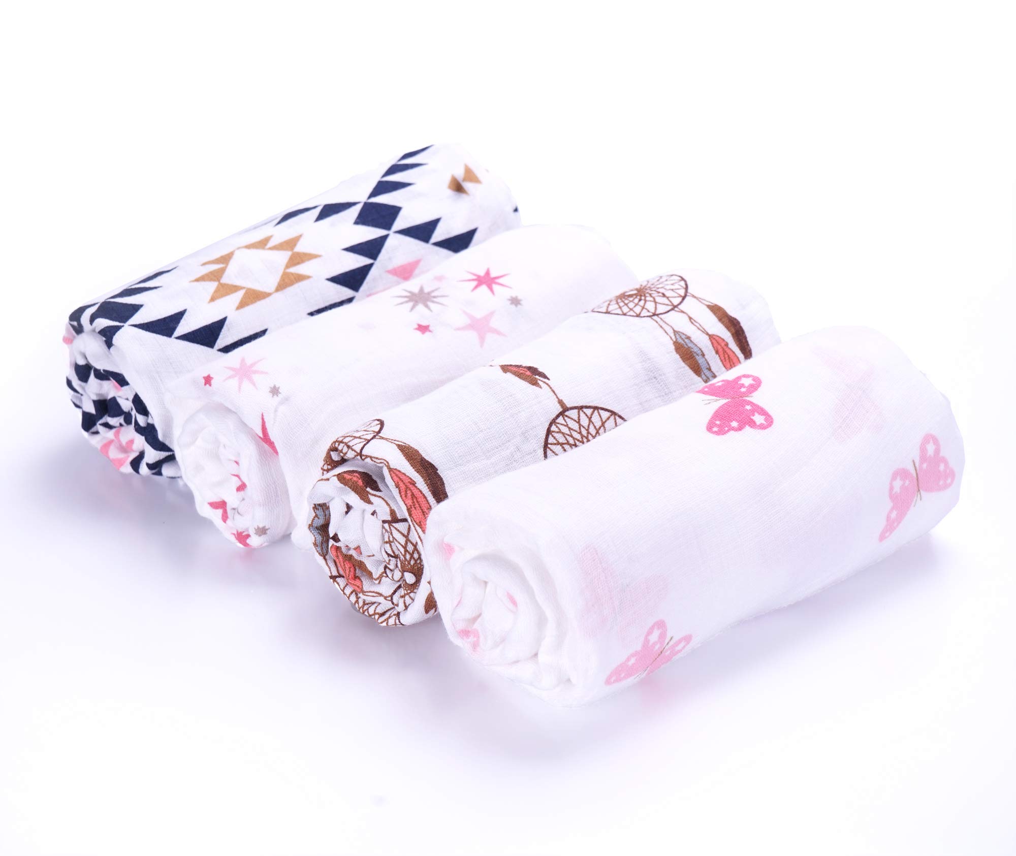 CozyWay Muslin Swaddle Blankets – Baby Blanket 4 Pack Boys/Girls/Unisex, Receiving Blankets, Swaddle Wrap, Bath Towel, Newborn Shower Gifts,47x47 (Dream Catcher)