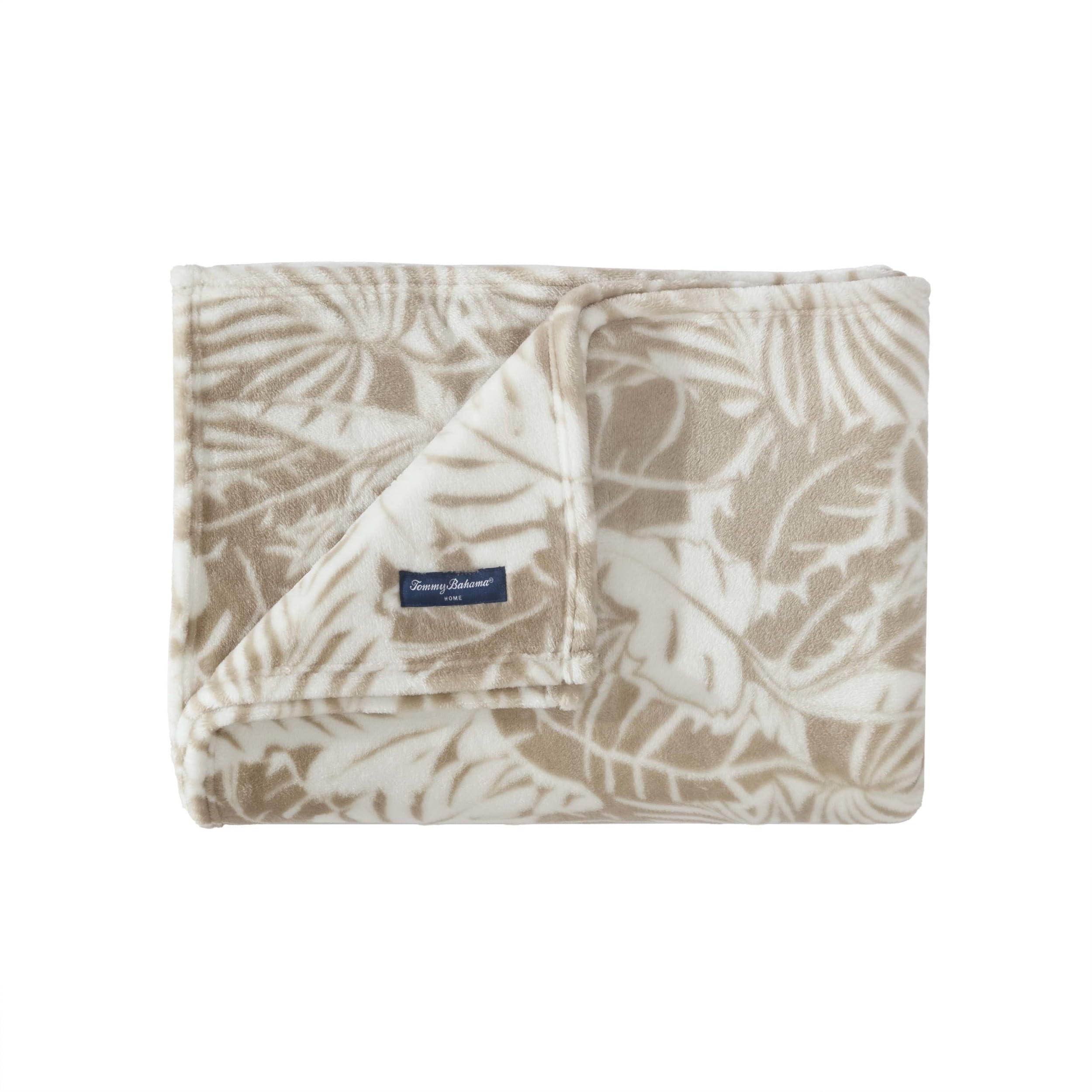 Tommy Bahama - Throw Blanket, Plush Fleece Bedding, Tropical Home Decor for Bed or Couch (Costa Blanca Beige, 50" x 70")