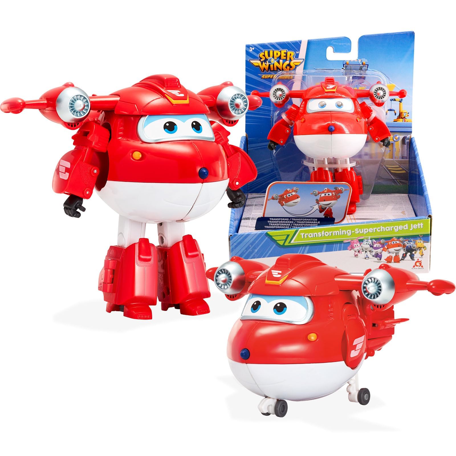 Super Wings Jett 5' Transforming Supercharged Character Gifts Toys for 3+ Years Old Boy Girl