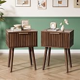 VINGLI Night Stand Set 2, Fluted Nightstands with Drawer, Mid Century Modern Nightstands Set of 2, Bedside Table, End Table,