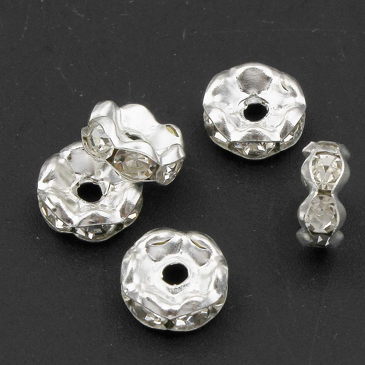 Rhinestone Glass Crystal 8 mm Rondelle Beads for Jewellery Making Spacer Beads with Rhinestones Antique Silver Brass Metal Pack of 50