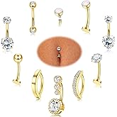 FIASASO 9 Pcs Belly Button Ring - Surgical Stainless Steel Floating CZ Heart Clicker Belly Piercings for Women Navel Belly Piercings Jewelry Pack