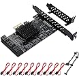 MZHOU PCI-E 1X Interface 3.0 10 Port SATA Card with 10 SATA Cables & SATA Power Splitter Cable and Low Profile Bracket - 6Gbps SATA 3.0 PCIe Card,Support 10 Port SATA 3.0 Devices.
