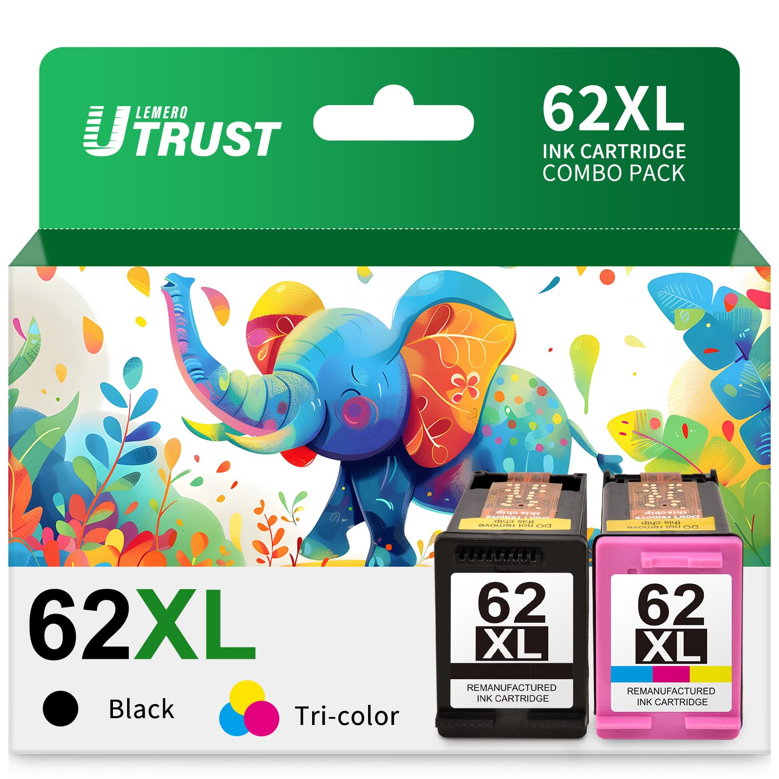 Photo 1 of 62XL Ink Cartridges Black and Color Replacement for HP Ink 62 62XL Works with HP Envy 7640 5660 7645 5540 OfficeJet Mobile 250 200 OfficeJet 5740 5741 8040 Printer Ink 62 (1 Black, 1 Tri-Color)