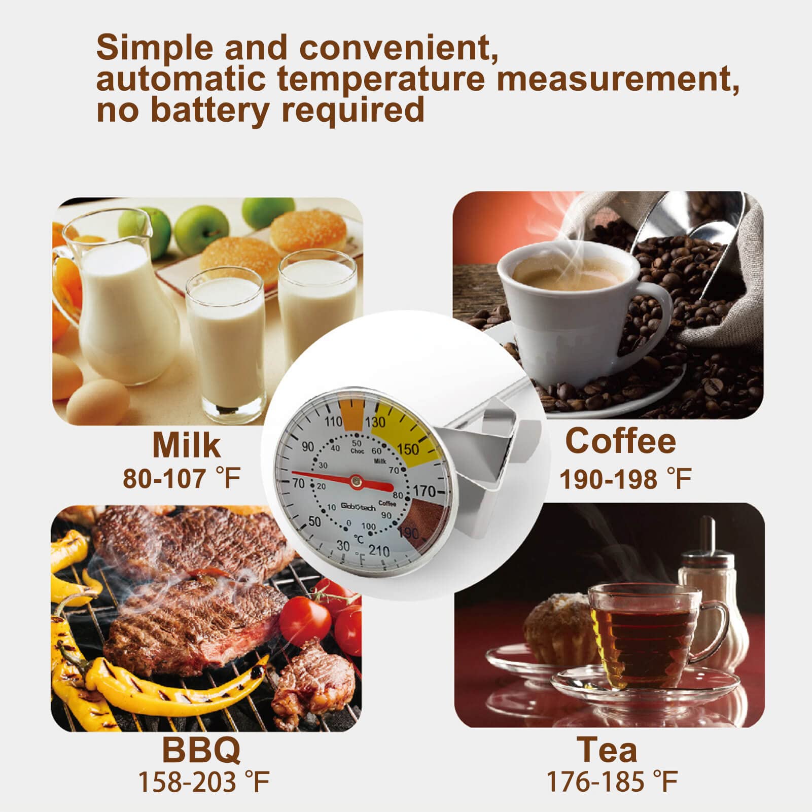 Milk Frothing Thermometer for Coffee Chocolate - Cappuccino Frothy Milk Foam Stainless Steel Thermometer for 12 Oz, 20 Oz and 32 Oz Espresso Steaming Pitchers 2