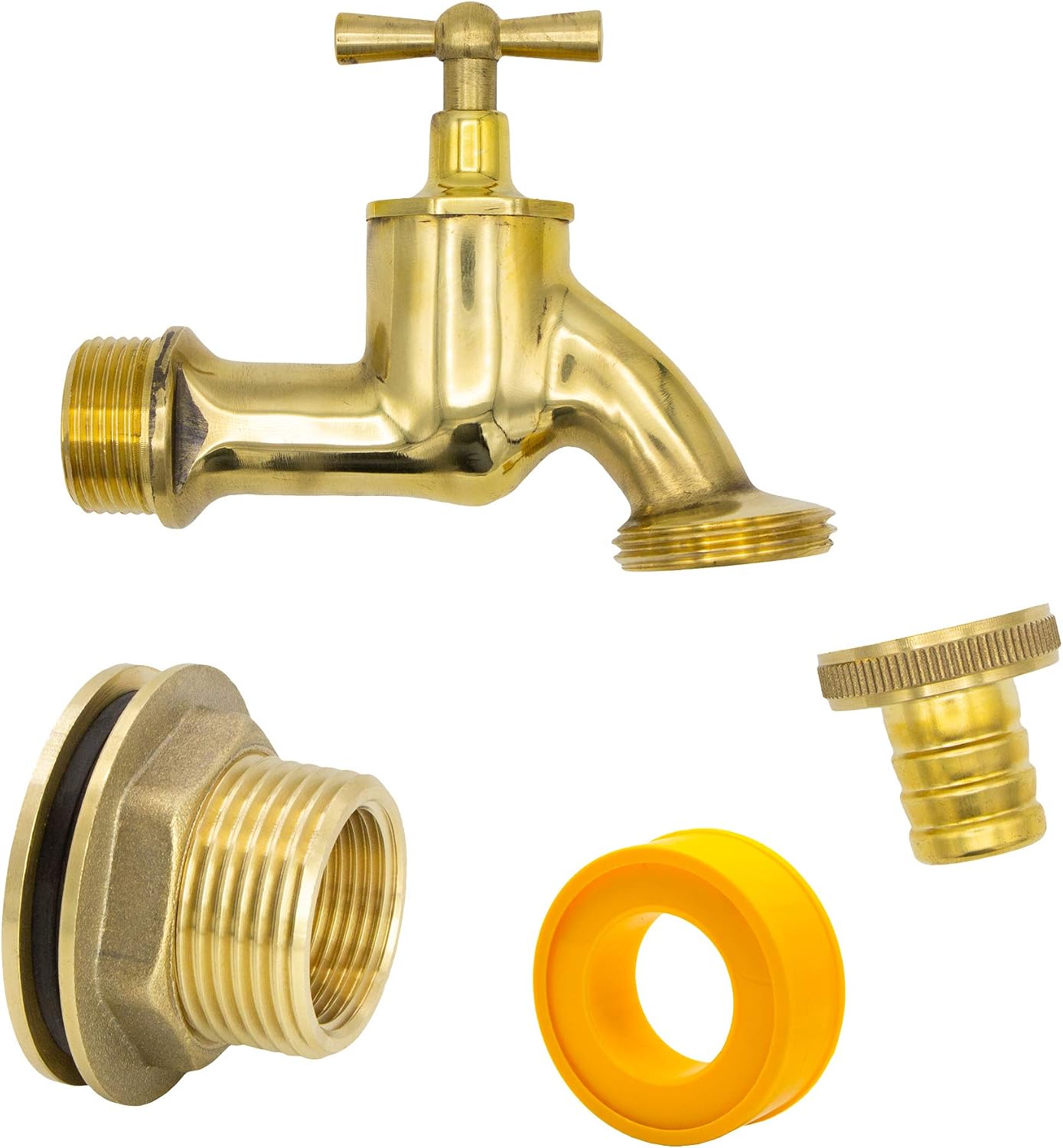 VARIOSAN 14948 3/4 Inch Water Butt Feed and Outlet Valve Set Polished Brass, Gold, 3/4" + Auslaufhahn + Poliert - Image 3
