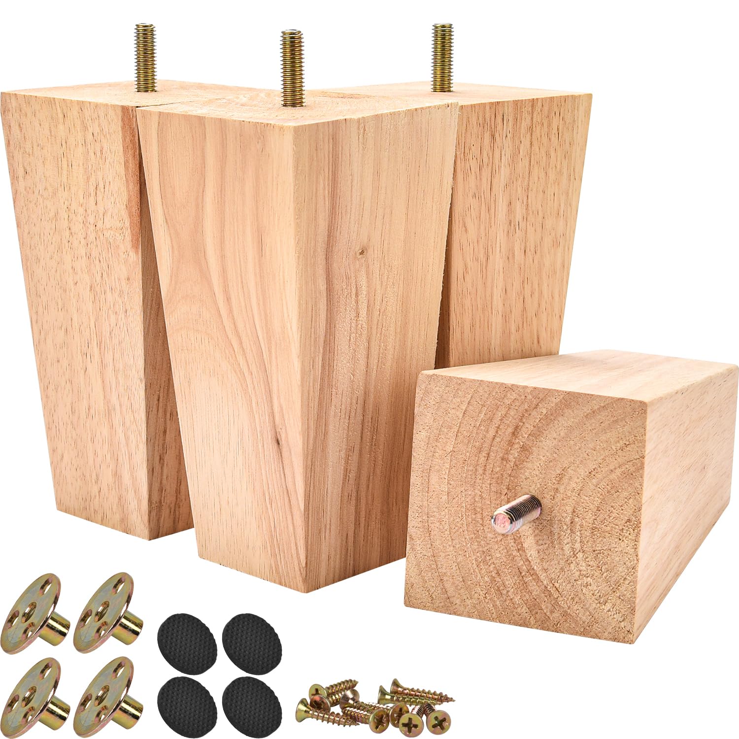 Photo 1 of Btowin 5 inch Solid Wood Furniture Legs, 4Pcs Mid-Century Modern Wooden Pyramid Replacement Feet with Threaded 5/16'' Hanger Bolts & Mounting Plate & Screws for Sofa Couch Chair Recliner