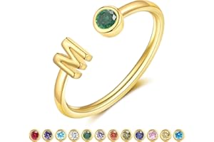 ZNBOH Gold Birthstone Initial Rings for Women Non Tarnish Dainty 14K Gold Plated Adjustable Letter Ring for Teen Girls Stackable Cute Thumb Pinky Fashion Unique Open Simple Birthday Gifts Jewelry