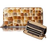 VOICE Women's Long Wallets, Italian cowhide, Beautiful hand painted, Easy access card pocket, Gift Boxed (Beige)