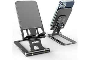 MEISO Foldable Aluminum Desktop Phone Stand, Portable Phone Stand, Adjustable Height Phone Holder, Cellphone Cradle Compatible with iPhone Pro/Max/Mini, Samsung Galaxy, Pixel Smartphone