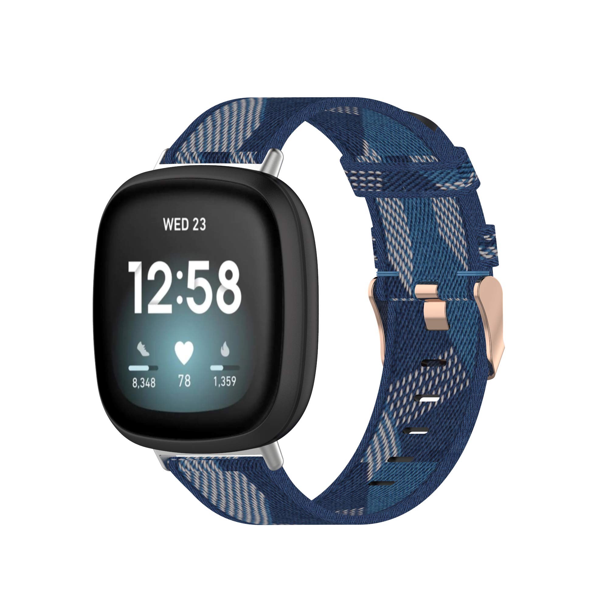 Tencloud Replacement Strap Compatible with Fitbit Versa 3 Bands/Sense, Lightweight Woven Nylon Stripe Replacement Strap for Sense/Versa 3 (Blue)