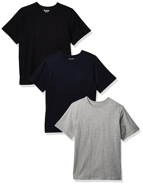 The Children's Place boys Basic Layering Tee 3-pack T Shirt, Black/Tidal/H Gray 3 Pack, XX-Large US