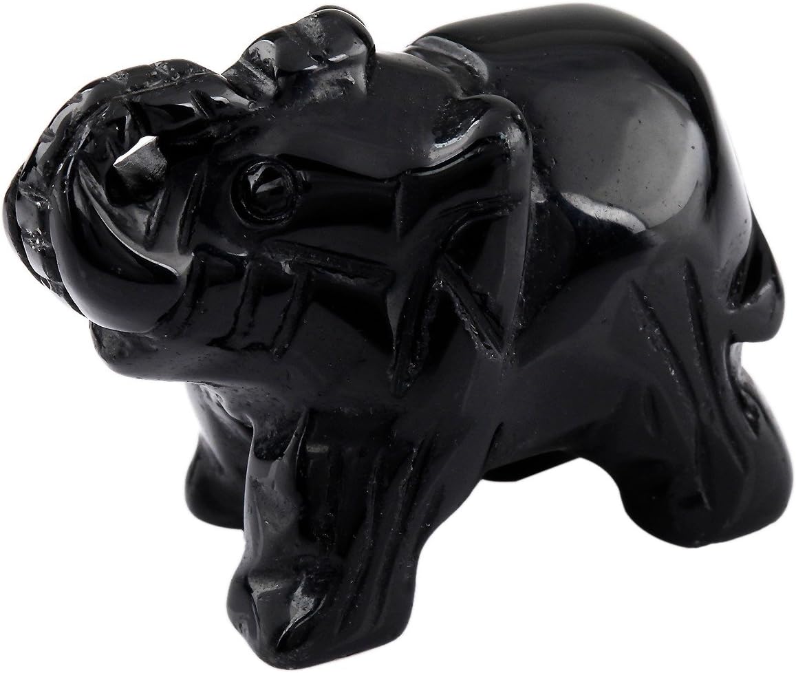 mookaitedecor Natural Obsidian Elephant Ornament Figurine,Healing Crystal Energy Gemstone Reiki Statue Home Decor,1.5 Inches