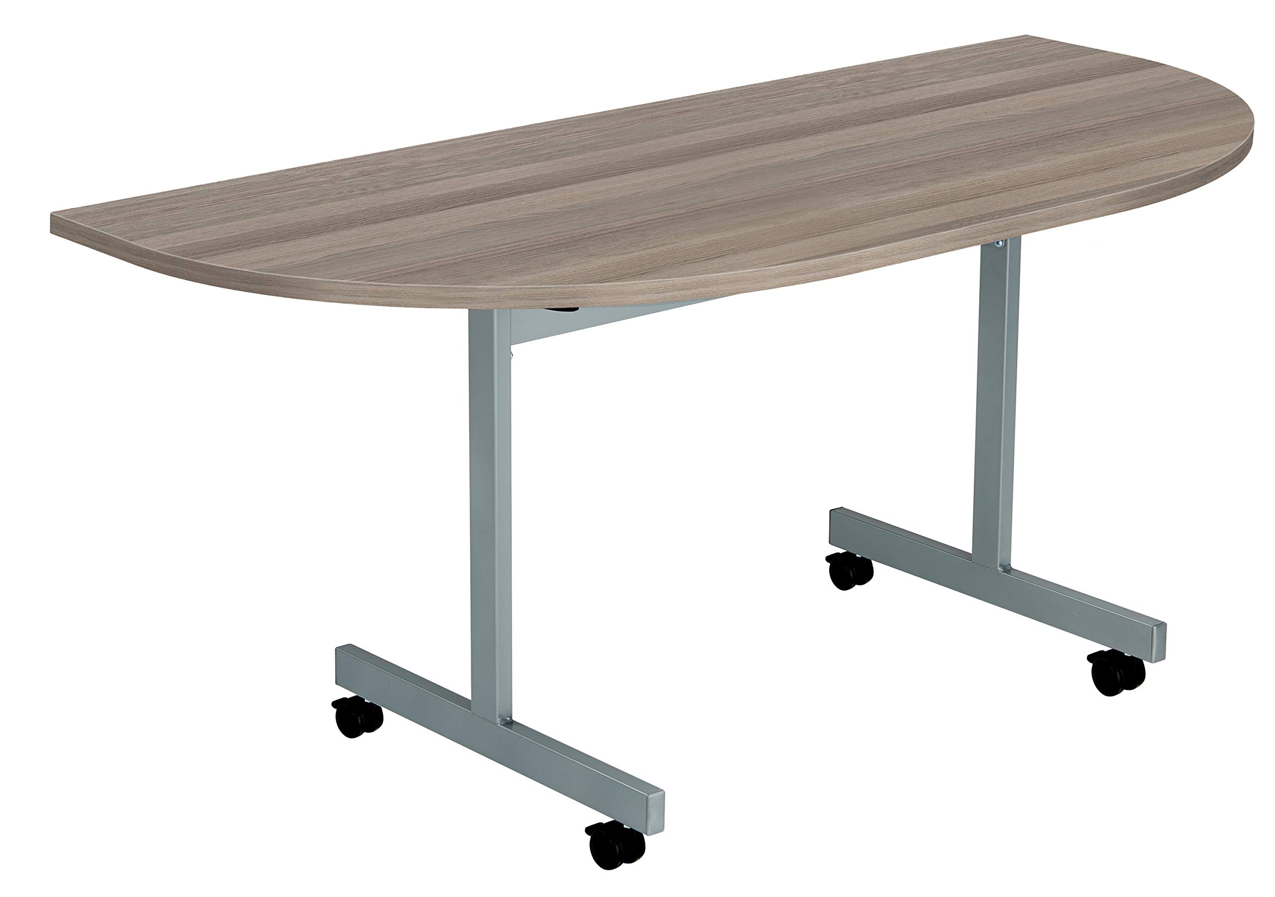 Office Hippo D-End Office Table, Sturdy & Stylish Tilting Table Desk, Work Table For Home Office, Versatile Desk Table For Meeting Room or Boardroom, 5 Year Guarantee - Grey Oak / Silver