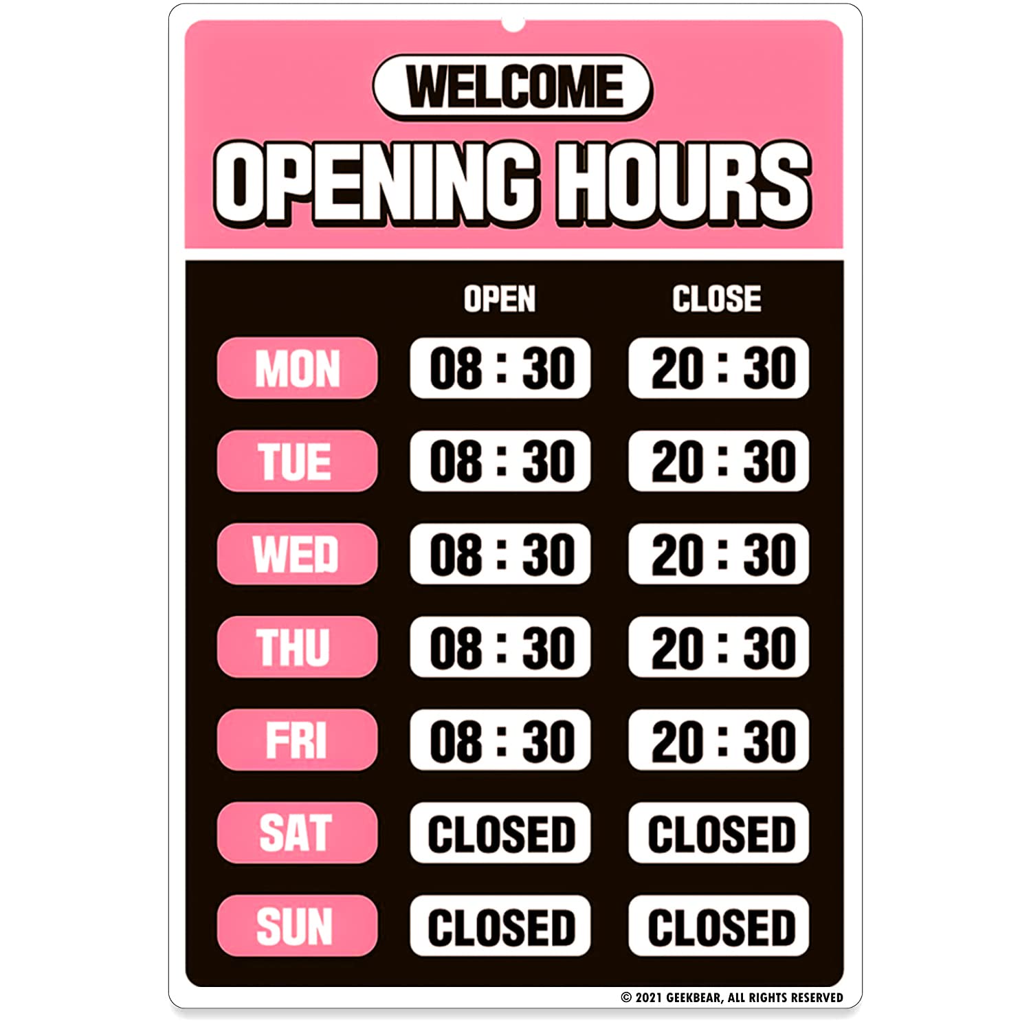GEEKBEAR Business Hours Sign Kit for Store Glass Door - PET, 7.9 x 11.9 in (03. Pink)