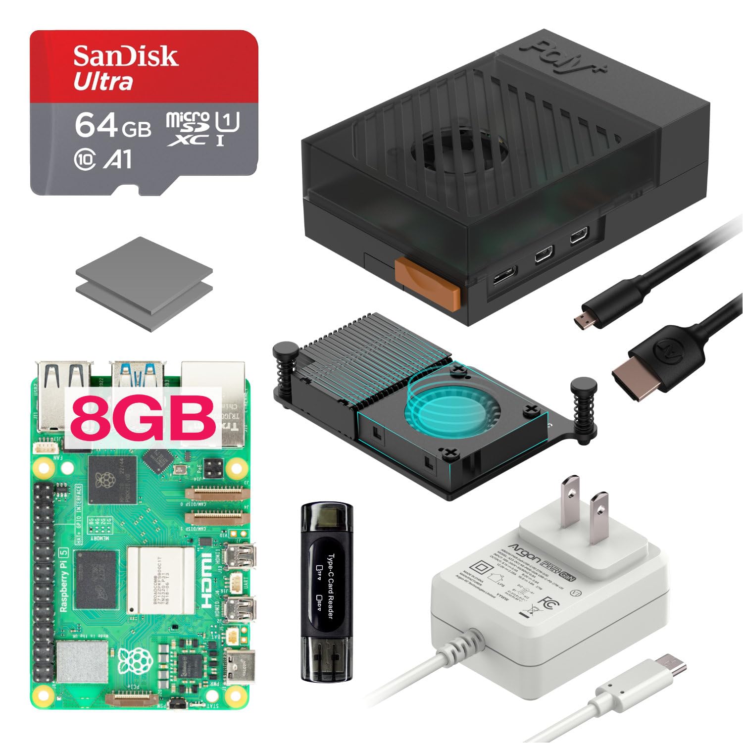 Argon Poly+5 Raspberry Pi 5 Starter Kit | Raspberry Pi 5 Kit/Pi 5 Board ...