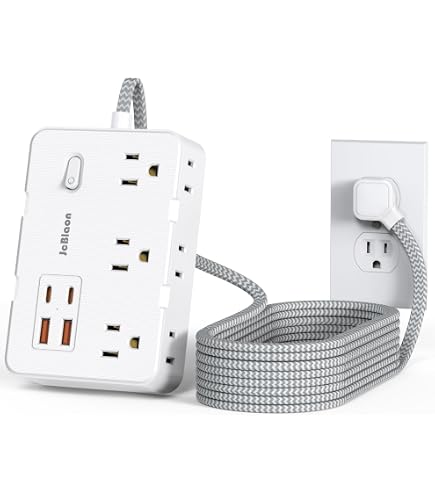 HITRENDS 8-Outlet Power Bar With 4 USB Ports (2 USB-C), 6ft Cord, Master Switch, 1250W Overload Protection – White