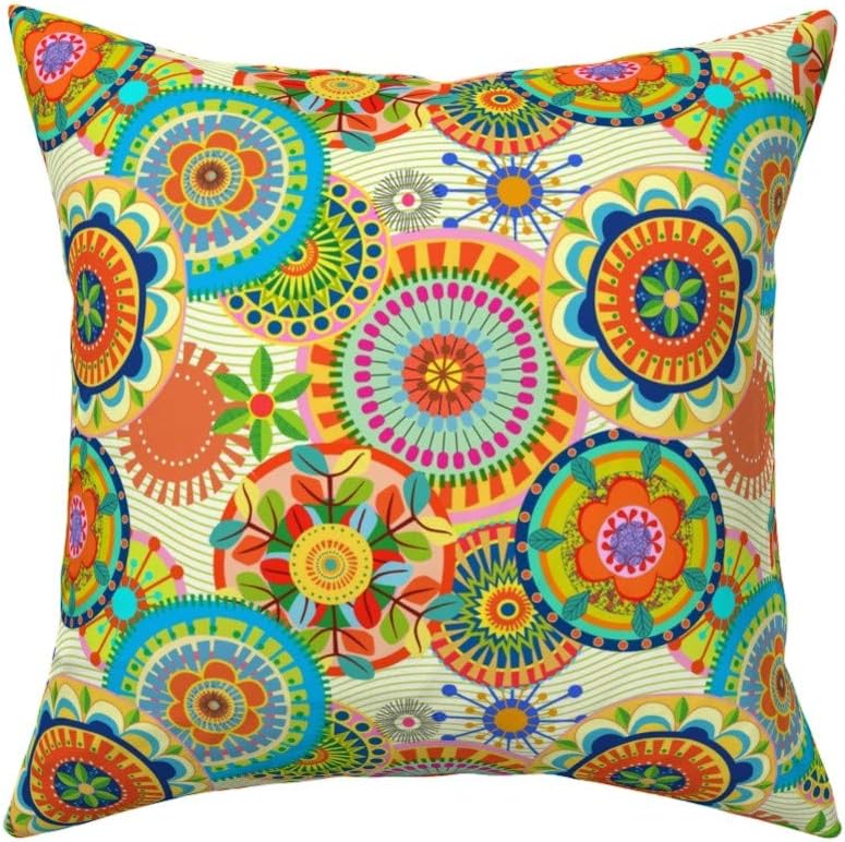 Amazon Com Roostery Throw Pillow Mandala White Flowers Yellow